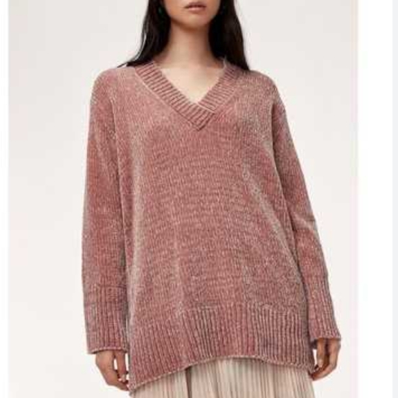 Aritzia Wilfred Violetta Long Sleeve Chenille V-neck Sweater Rose Mauve Sz M - Picture 4 of 16